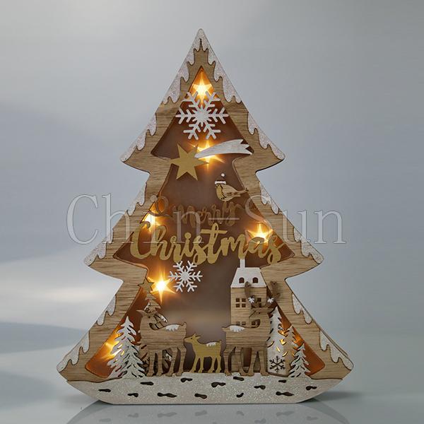 christmas decoration hanging white plywood led light wood  house 