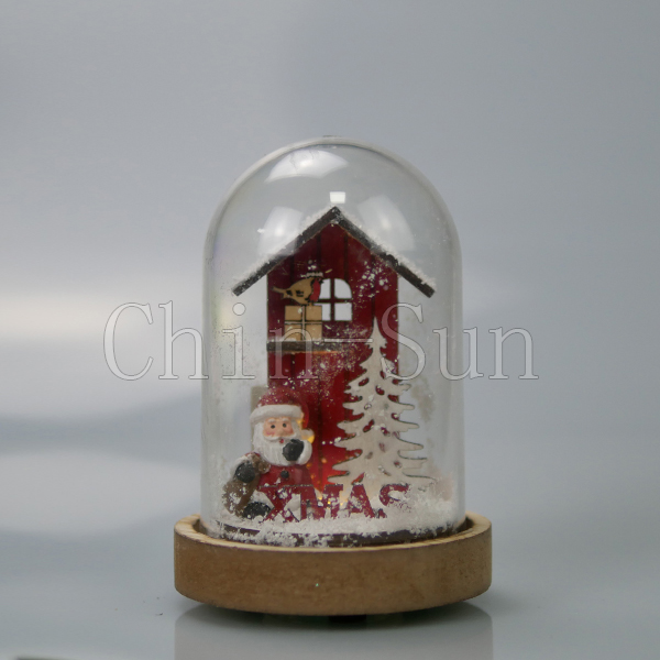 Santa Claus with Led light with transparent dome cover and wooden base