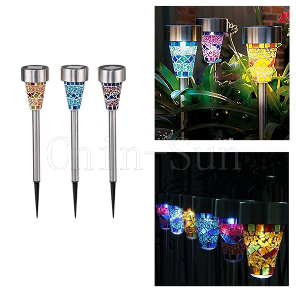 Solar Power LED Lights Mosaic  Stainless Steel Garden Lawn Lamp  