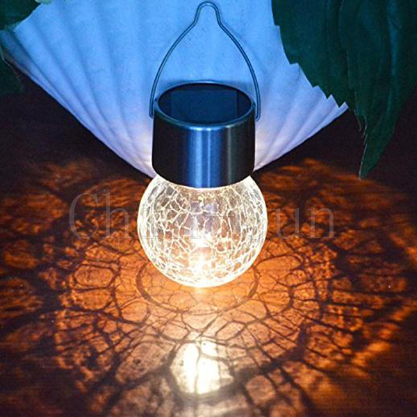 waterproof Cracked Glass Ball LED Solar Light with Hook 